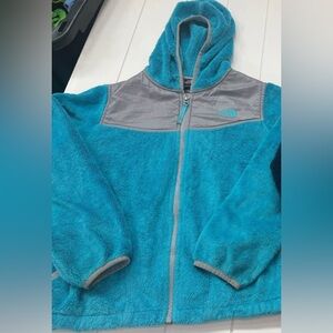 The Northface Girls/Blue and Gray Hooded Fleece Jacket YLG 14/16